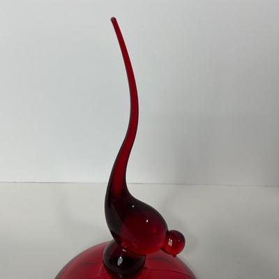 -50- VIKING | Mid Century Ruby Red Long Tail Bird | Candy Dish
