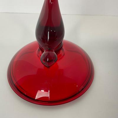 -50- VIKING | Mid Century Ruby Red Long Tail Bird | Candy Dish