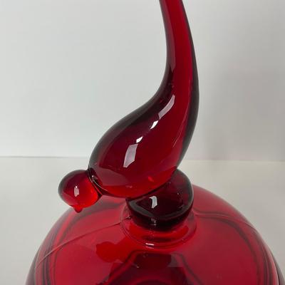 -50- VIKING | Mid Century Ruby Red Long Tail Bird | Candy Dish