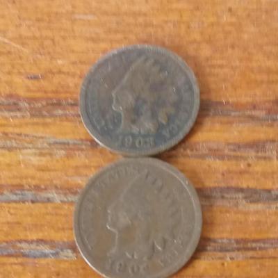 LOT 41 TWO OLD INDIAN HEAD PENNIES