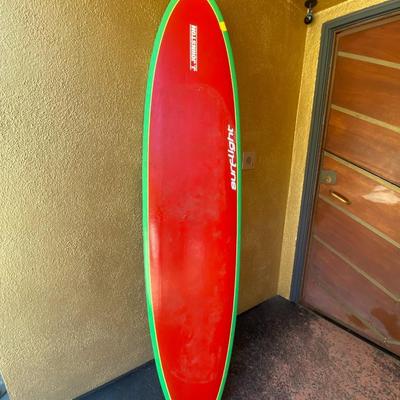 Red and Lime Green Surflight  J. Johnston Surfboard