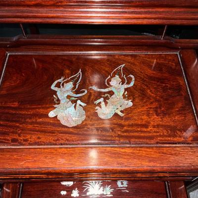 130 Set of 3 Mother of Pearl Inlay Rosewood Nesting Tables