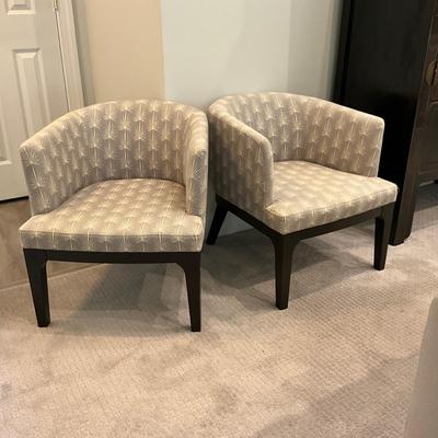 137 Pair of WEST ELM Barrel Back Grey and White Designed Chairs