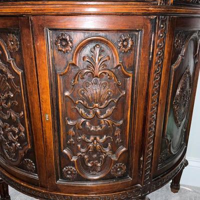 139 Vintage Marble Top Carved Wooden Server/Console Table
