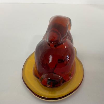 -67- VIKING | Mid Century Amber Crouching Rabbit