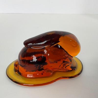 -67- VIKING | Mid Century Amber Crouching Rabbit