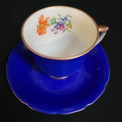 Baronet Bohemia Czech Demitasse Teacups and Saucers Flowers Trim Gold (K-DW)