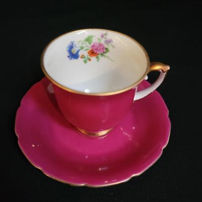 Baronet Bohemia Czech Demitasse Teacups and Saucers Flowers Trim Gold (K-DW)