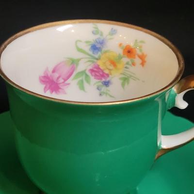 Baronet Bohemia Czech Demitasse Teacups and Saucers Flowers Trim Gold (K-DW)