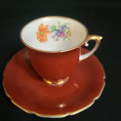 Baronet Bohemia Czech Demitasse Teacups and Saucers Flowers Trim Gold (K-DW)