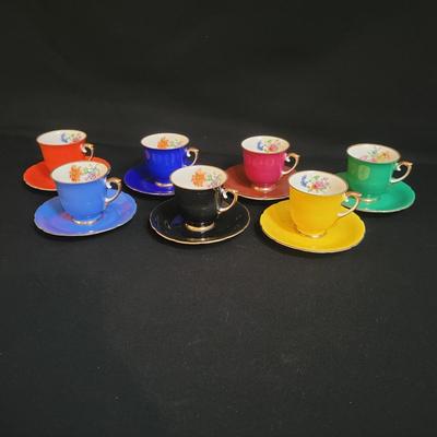 Baronet Bohemia Czech Demitasse Teacups and Saucers Flowers Trim Gold (K-DW)