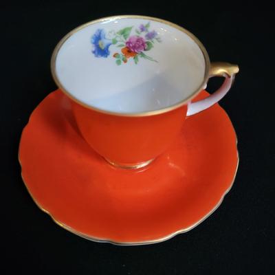 Baronet Bohemia Czech Demitasse Teacups and Saucers Flowers Trim Gold (K-DW)