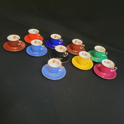 Baronet Bohemia Czech Demitasse Teacups and Saucers Flowers Trim Gold (K-DW)