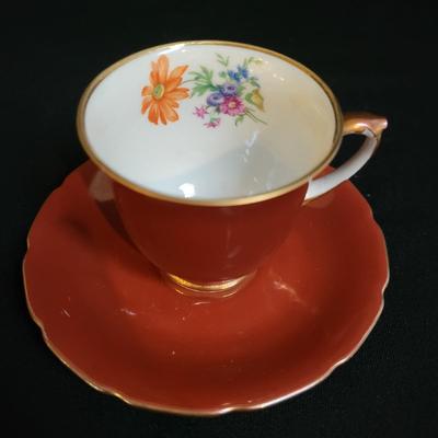Baronet Bohemia Czech Demitasse Teacups and Saucers Flowers Trim Gold (K-DW)