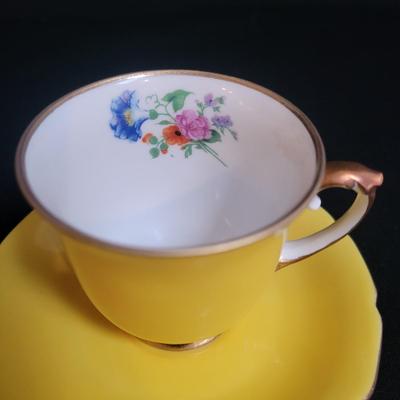 Baronet Bohemia Czech Demitasse Teacups and Saucers Flowers Trim Gold (K-DW)