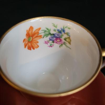 Baronet Bohemia Czech Demitasse Teacups and Saucers Flowers Trim Gold (K-DW)