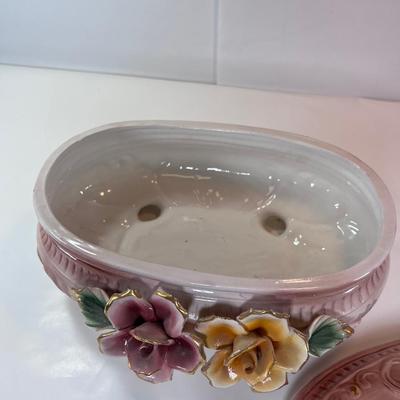 Capodimonte porcelain Vintage Flower Large Covered Bowl