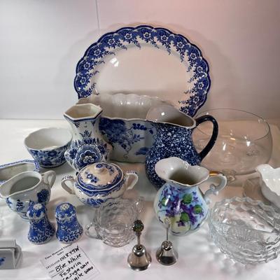 Large Blue and white platter, Pitchers, Salt and Pepper