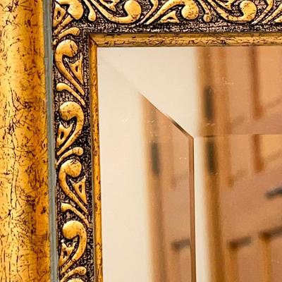 30â€ x 26â€ ~ Gold Toned Wooden Framed Beveled Wall Mirror