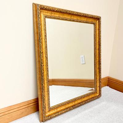 30â€ x 26â€ ~ Gold Toned Wooden Framed Beveled Wall Mirror