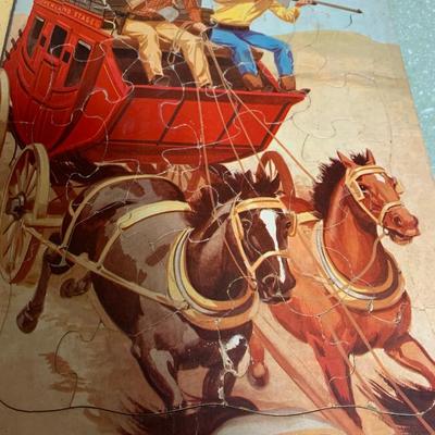 Large Vintage Childrens Westerns Puzzles Whitman Gunsmoke Fairchild Rangers Pony Express Stagecoach