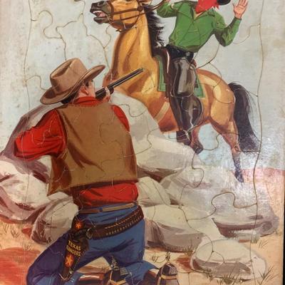 Large Vintage Childrens Westerns Puzzles Whitman Gunsmoke Fairchild Rangers Pony Express Stagecoach
