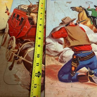 Large Vintage Childrens Westerns Puzzles Whitman Gunsmoke Fairchild Rangers Pony Express Stagecoach