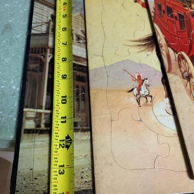 Large Vintage Childrens Westerns Puzzles Whitman Gunsmoke Fairchild Rangers Pony Express Stagecoach