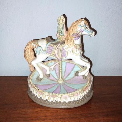 CAST IRON CAROUSEL HORSE DOOR STOP-HOUSE HOOK HANGER AND PAINTED GLASS OF CAROUSEL HORSE