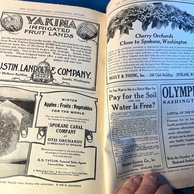 APRIL 1908 ISSUE OF "THE PACIFIC MONTHLY" ARTICLES, PHOTOS, ADS re: WASHINGTON STATE