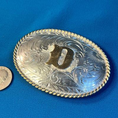 STERLING HAND ENGRAVED DELUXE BELT BUCKLE MONOGRAM "D"