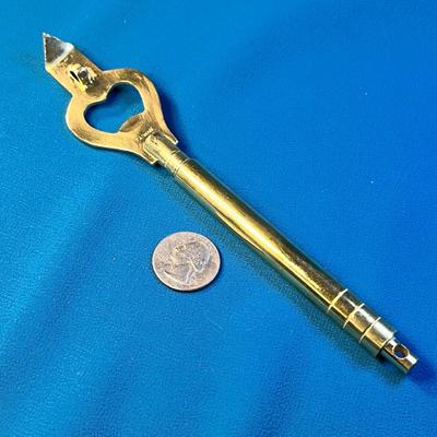 BRASS BOTTLE/CAN OPENER w/HOLE ON END FOR HANGING