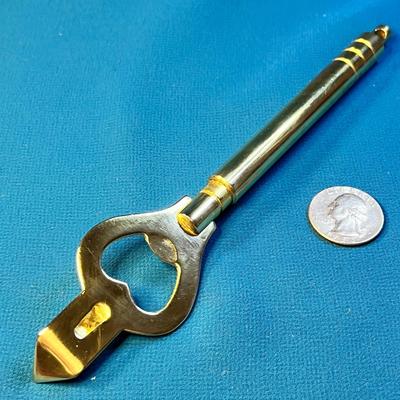 BRASS BOTTLE/CAN OPENER w/HOLE ON END FOR HANGING