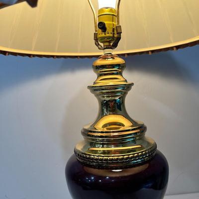 POSH BRASS TABLE LAMP w/PLEATED LINEN SHADE