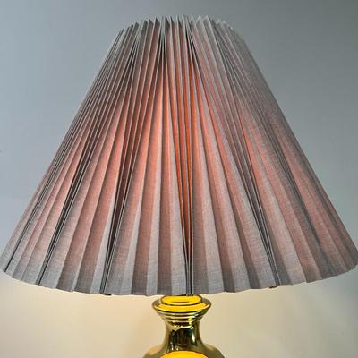 POSH BRASS TABLE LAMP w/PLEATED LINEN SHADE