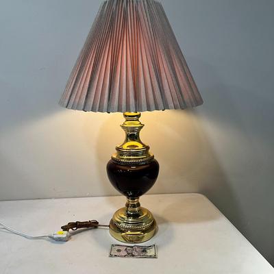 POSH BRASS TABLE LAMP w/PLEATED LINEN SHADE