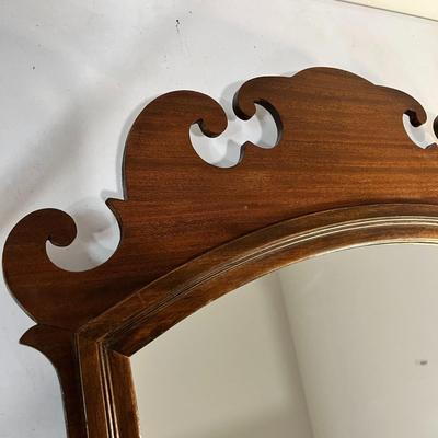 BEAUTIFUL ANTIQUE SCROLL TOP WOOD FRAMED MIRROR