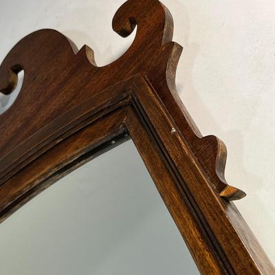BEAUTIFUL ANTIQUE SCROLL TOP WOOD FRAMED MIRROR