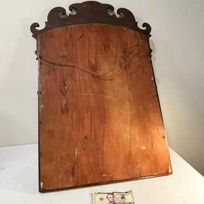 BEAUTIFUL ANTIQUE SCROLL TOP WOOD FRAMED MIRROR