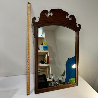 BEAUTIFUL ANTIQUE SCROLL TOP WOOD FRAMED MIRROR