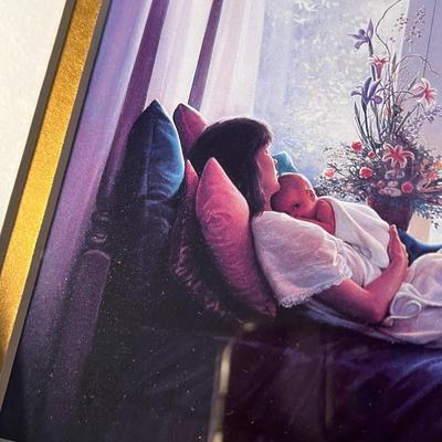 BEAUTIFUL FRAMED PRINT OF RECLINING MOTHER WITH BABY