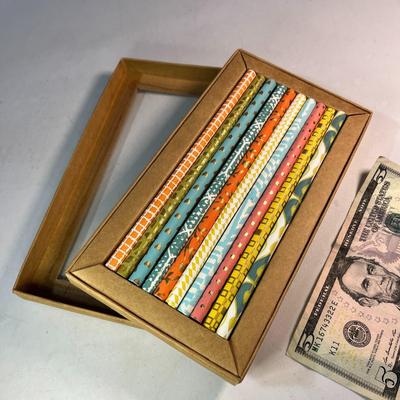 BOXED SET OF ARTFULLY WRAPPED WOOD PENCILS