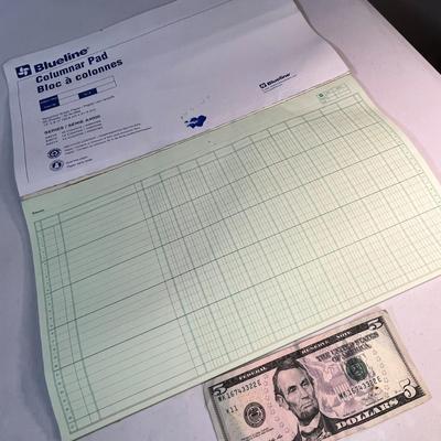 ACCOUNTING COLUMNAR PAD GREEN PAPER, GREEN AND BROWN RULING