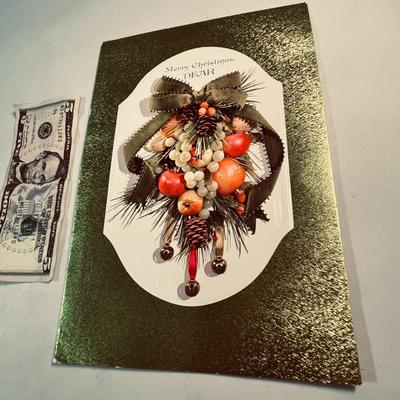 VINTAGE GREEN FOIL OVERSIZED CHRISTMAS CARD WITH ENVELOPE