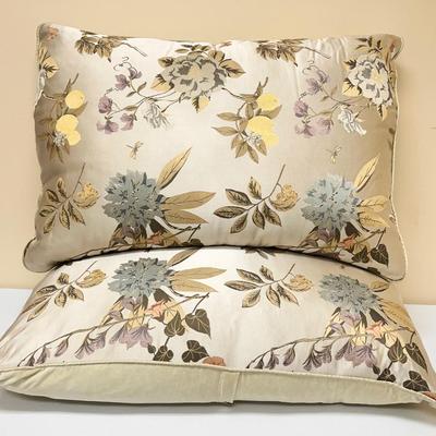 BELLA  NOTTE ~ Pair (2) ~ Silk Floral Deluxe Pillow Shams ~ King Down Pillows Included