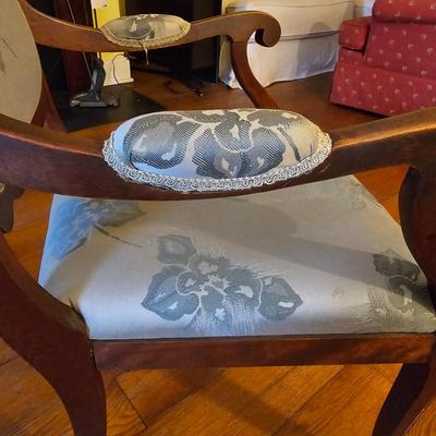 Carved Wood Arm Chair w/Green Upholstery  (PS-JS)