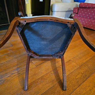 Carved Wood Arm Chair w/Green Upholstery  (PS-JS)