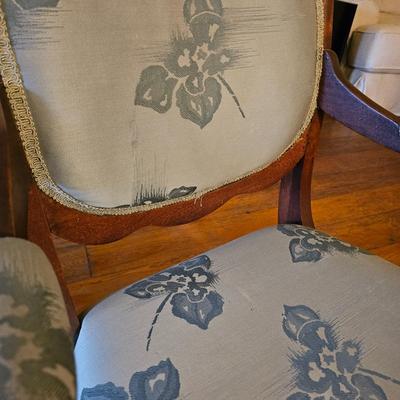 Carved Wood Arm Chair w/Green Upholstery  (PS-JS)