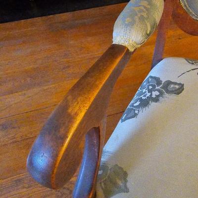 Carved Wood Arm Chair w/Green Upholstery  (PS-JS)