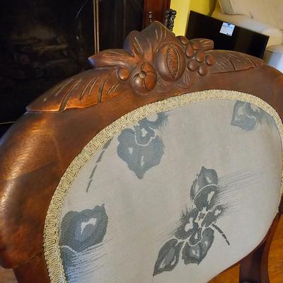 Carved Wood Arm Chair w/Green Upholstery  (PS-JS)